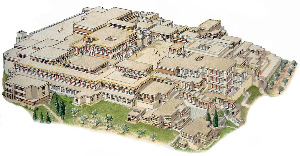 Reconstituição artística do palácio de Cnossos segundo Arthur Evans.