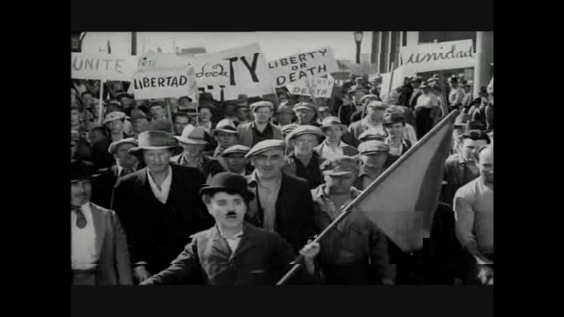 Carlitos na greve, "Tempos Modernos", 1936.