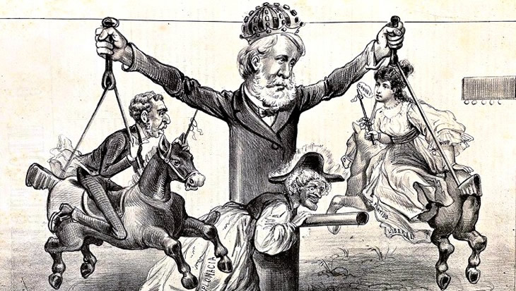 “O rei se diverte”, charge de Faria, "O Mequetrefe”, 1878.