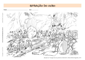 Lavagem do minério de ouro, desenho para colorir