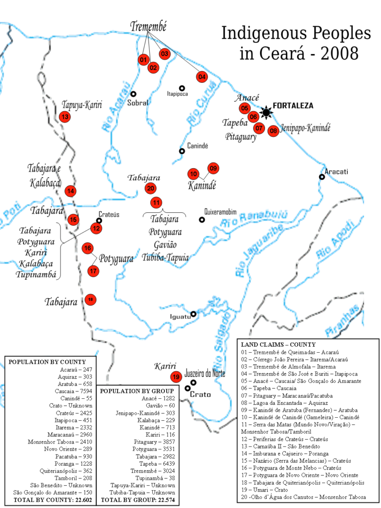 Mapa- Cariris e Canindés no Ceará.
